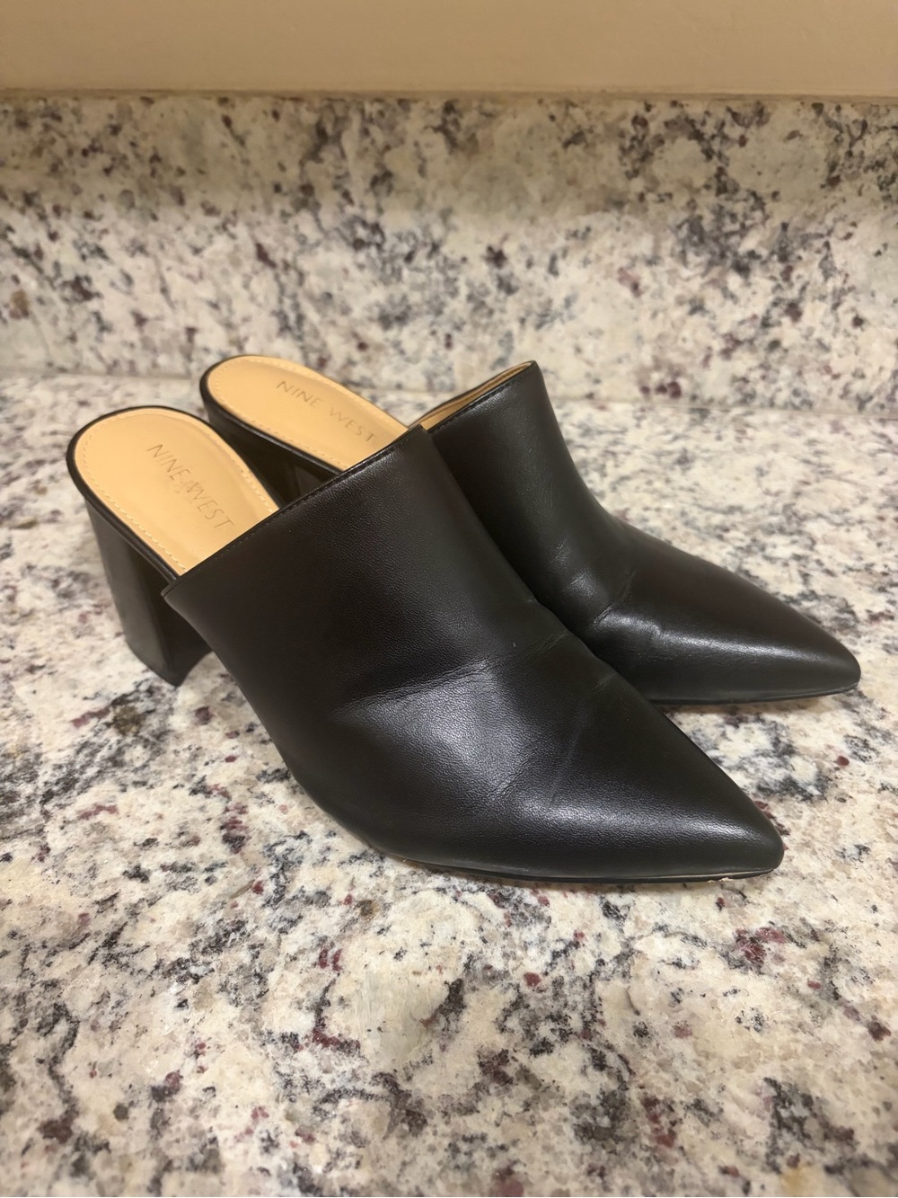 Nine West Black Pointed Toe Slip-On Mules